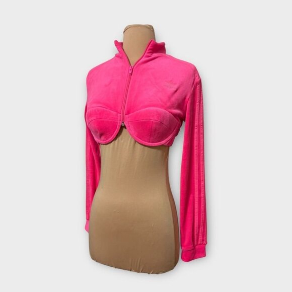 NWT Adidas x Jeremy Scott Track Top Jacket M Solar Hot Pink Velour Retro NEW - Picture 4 of 7